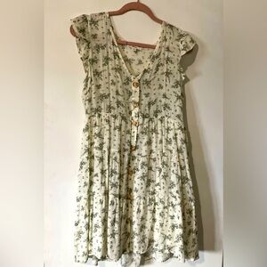 Green floral button up dress